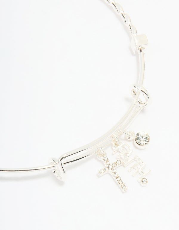 Silver Plated Cross & Faith Bangle