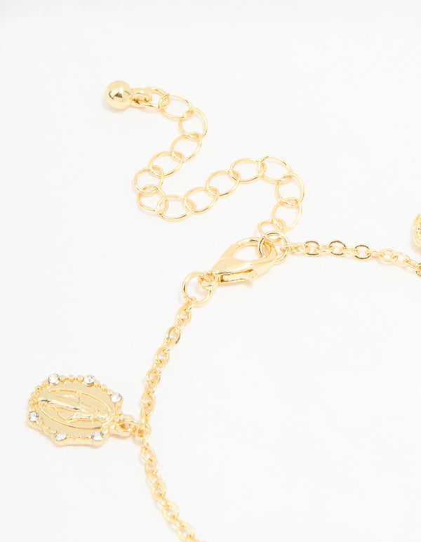 Gold Plated Cross & Heart Charm Bracelet