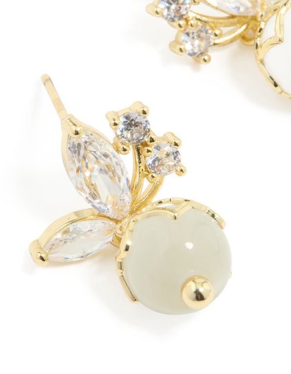 Gold Plated Cubic Zirconia Butterfly Cutout Drop Earrings