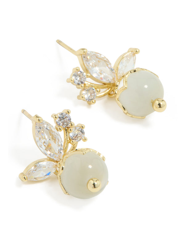 Gold Plated Cubic Zirconia Butterfly Cutout Drop Earrings