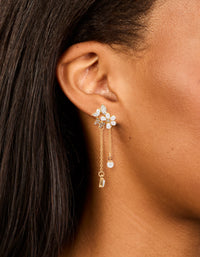 Gold Plated Diamante Pearl Flower Chain Drop Earrings - link has visual effect only