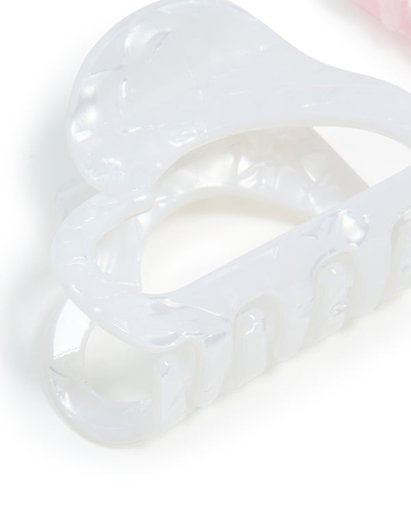 White & Pink Acrylic Small Heart Claw Clips 2-Pack