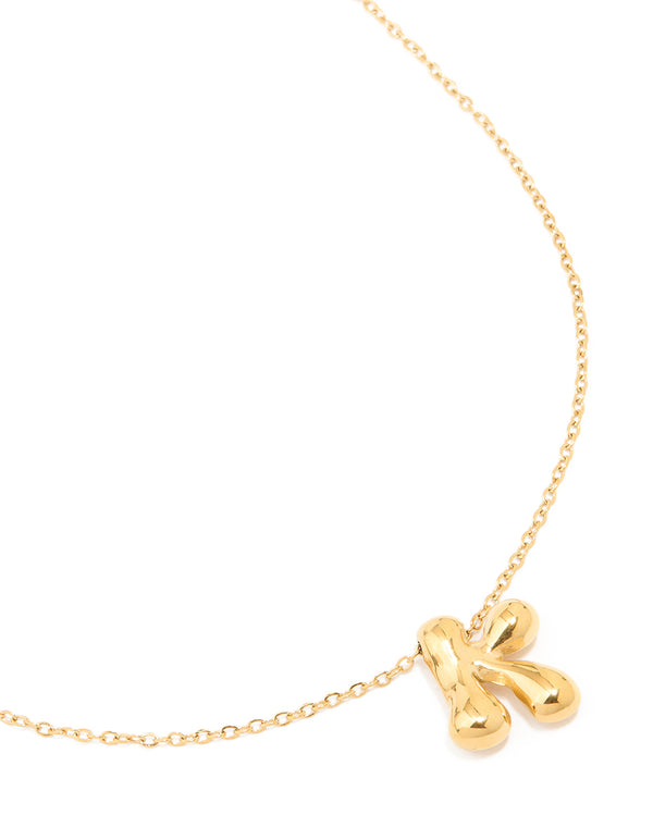 Waterproof Gold Plated Stainless Steel Large Bubble Letter K Necklace