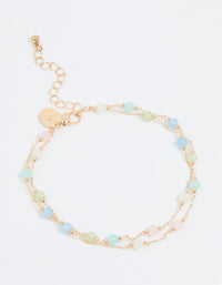 Gold Pastel Green & Blue Gem Layered Anklet - link has visual effect only