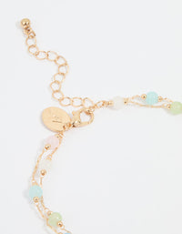 Gold Pastel Green & Blue Gem Layered Anklet - link has visual effect only