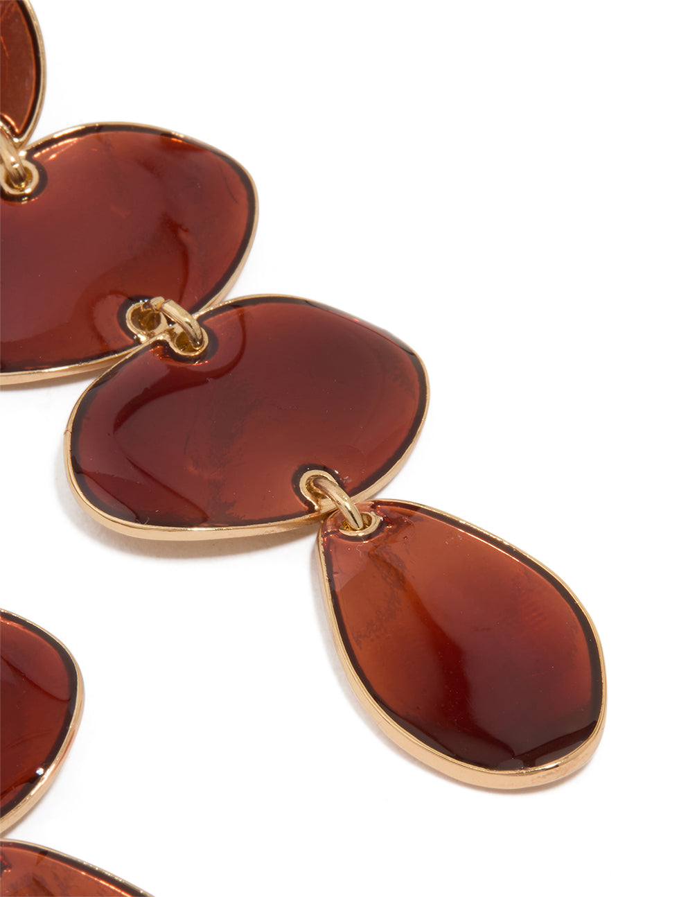Gold Brown Organic Shape Drop Earrings