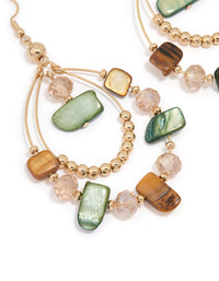 Gold Genuine Shell Brown & Green Beaded Earrings - link has visual effect only