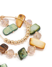 Gold Genuine Shell Brown & Green Beaded Earrings - link has visual effect only
