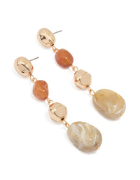 Gold Neutral Beaded Organic Drop Earrings - link has visual effect only
