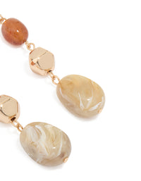Gold Neutral Beaded Organic Drop Earrings - link has visual effect only