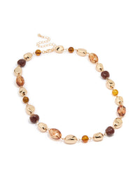 Gold Neutral Beaded Short Necklace - link has visual effect only