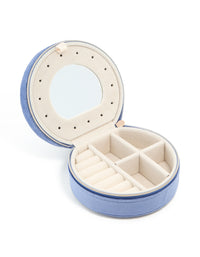 Blue Velvet Fabric Round Jewellery Box - link has visual effect only