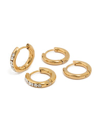 Waterproof Gold Plated Stainless Steel Chunky Hoop Earrings 2-Pack - link has visual effect only