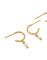 Waterproof Gold Plated Stainless Steel Pearl & Starfish Hoop Earrings 2-Pack - link has visual effect only