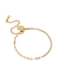 Waterproof Gold Plated Stainless Steel Cubic Zirconia Pin Chain Bracelet - link has visual effect only