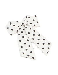 White Fabric Black Spotted Medium Bow Clip - link has visual effect only