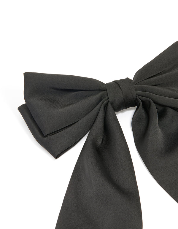 Black Fabric Medium Basic Bow Clip