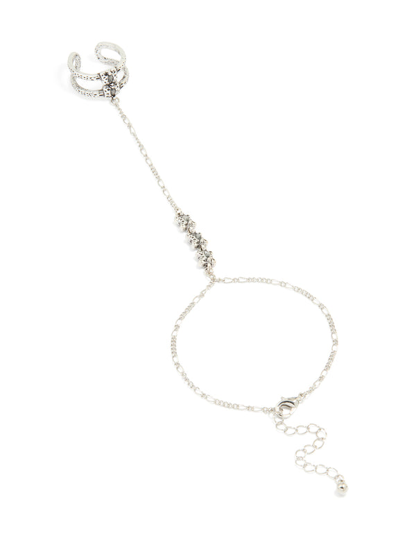 Antique Silver Rustic Ring Hand Chain