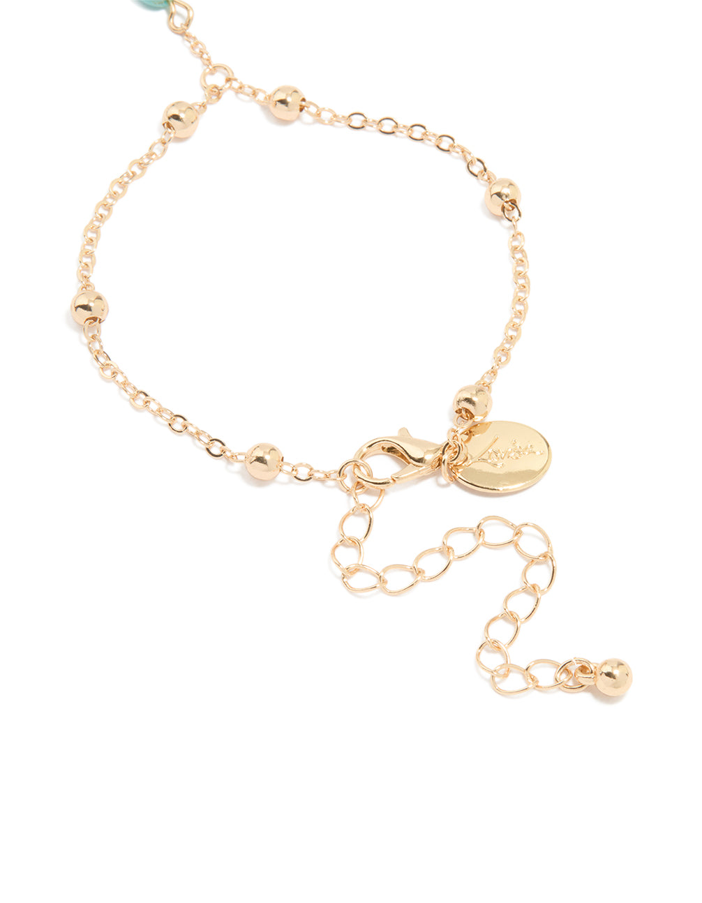 Gold Blue Bead & Pearl Hand Chain