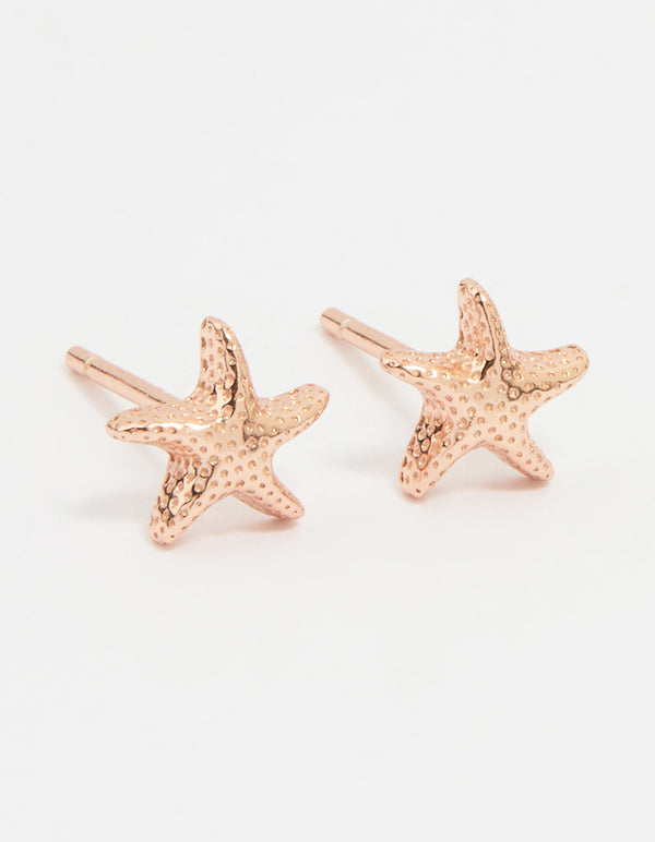 Rose Gold Plated Sterling Silver Starfish Stud Earrings