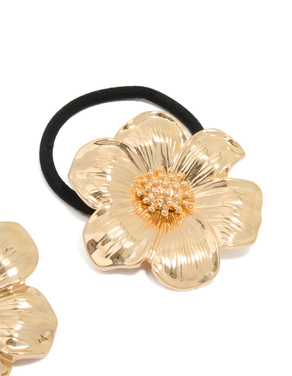 Gold Flower Detail Hair Ties 2-Pack