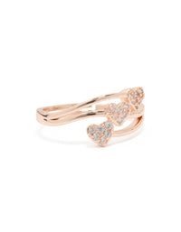 Rose Gold Cubic Zirconia Triple Layer Heart Ring - link has visual effect only