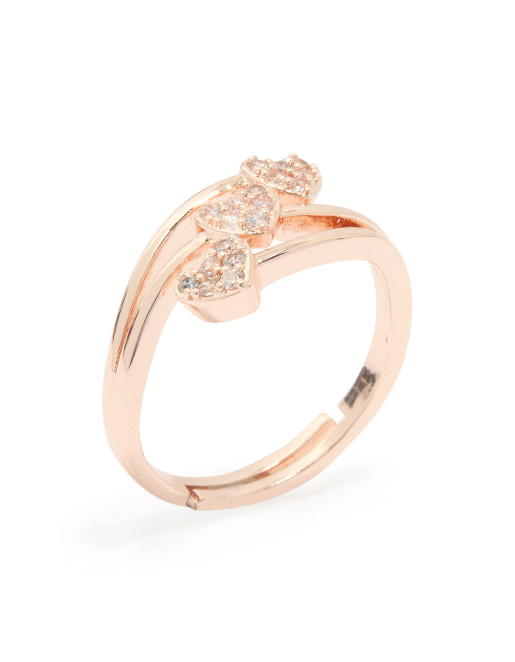 Rose Gold Cubic Zirconia Triple Layer Heart Ring