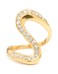 Featuring waterproof gold plated stainless steel construction with diamante accents, this statement swivel ring close up view - link has visual effect only