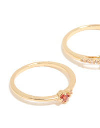 Gold Plated Red Cubic Zirconia Elegant Pear Stacking Rings 3-Pack - link has visual effect only