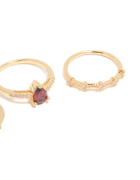Gold Plated Red Cubic Zirconia Elegant Pear Stacking Rings 3-Pack - link has visual effect only