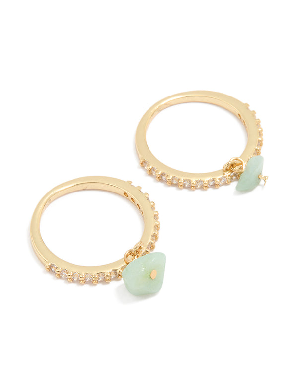 Gold Plated Embellished Cubic Zirconia Green Stone Rings 2-Pack