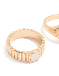 Gold White Stone Textured Rings 2-Pack - link has visual effect only