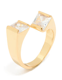 Gold Plated Cubic Zirconia Square Ring - link has visual effect only