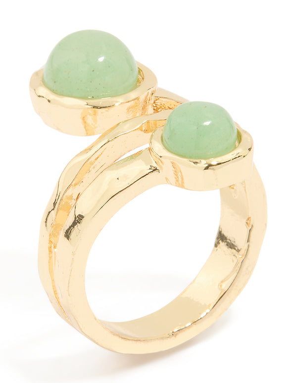 Gold Plated Green Semi Precious Stone Double Circle Ring