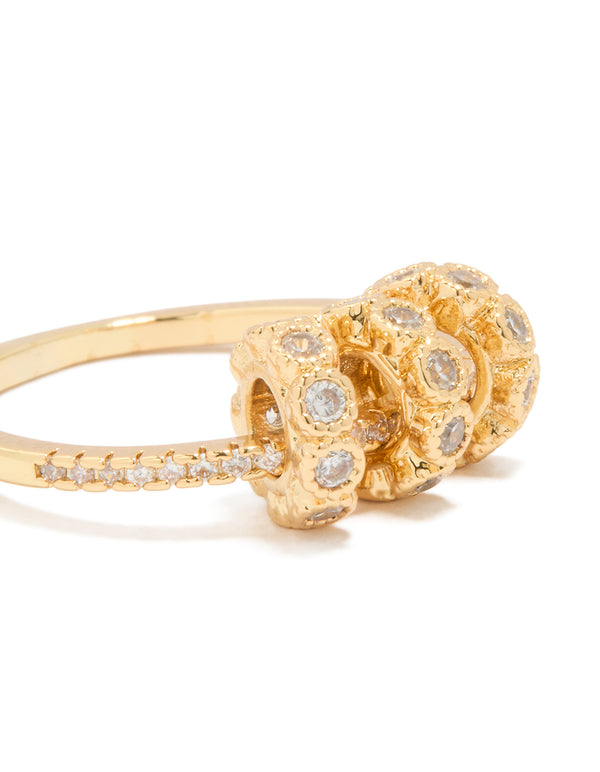 Gold Plated Cubic Zirconia Rondell Triple Loop Charm Ring