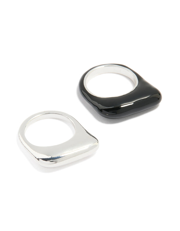Silver & Black Rectangle Bar Rings 2-Pack