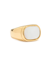 Waterproof Gold Plated Stainless Steel Square Semi Precious Moon Stone Signet Ring - link has visual effect only