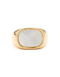 Waterproof Gold Plated Stainless Steel Square Semi Precious Moon Stone Signet Ring - link has visual effect only