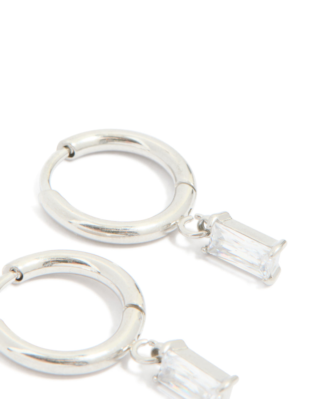 Surgical Steel Baguette Drop Prism Hoop Earrings