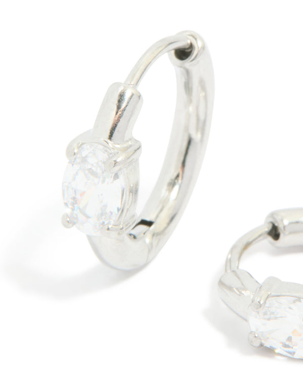 Stainless Steel Oval Prism Hoop Earrings