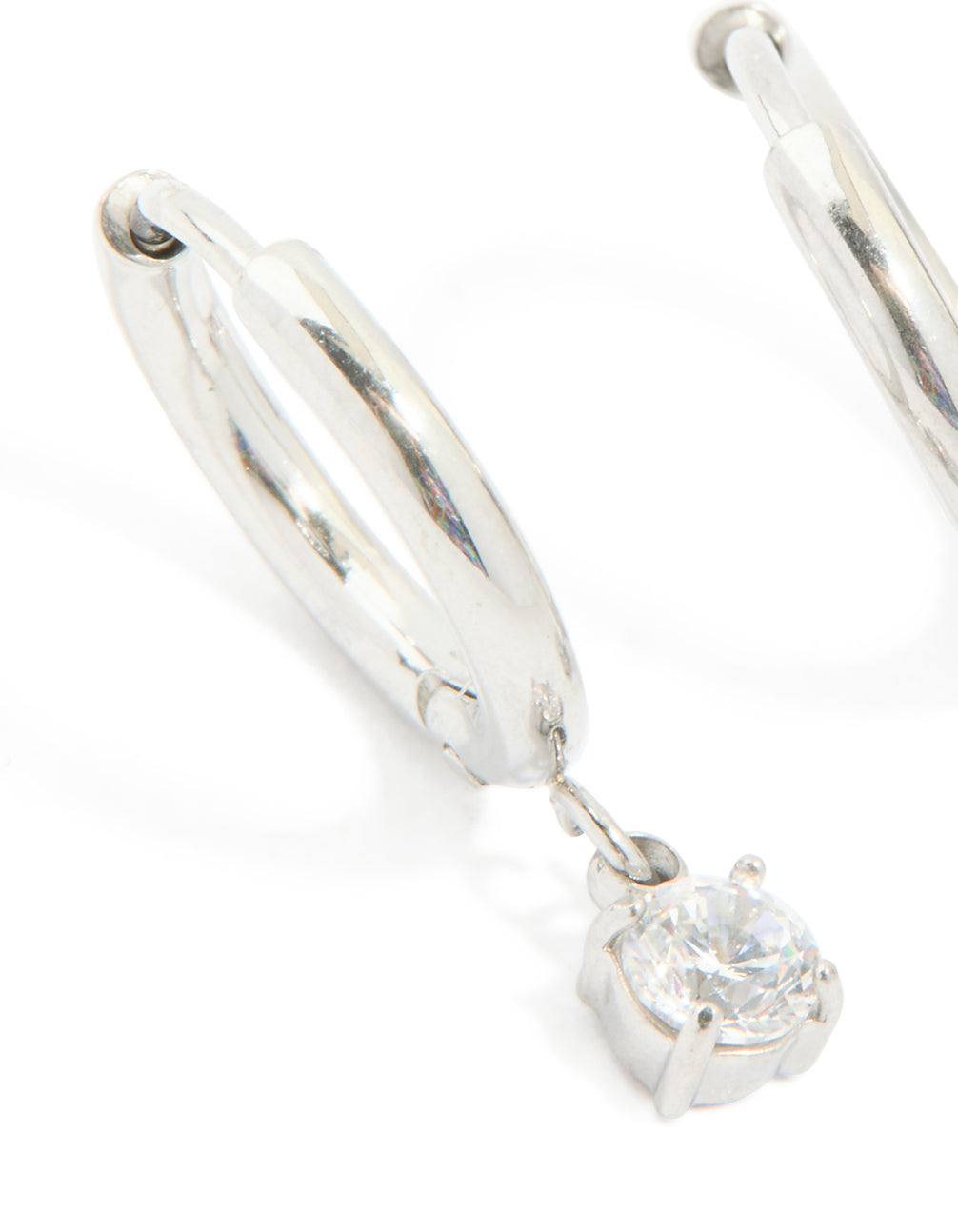 Stainless Steel 4mm Prism Drop Hoop Earrings