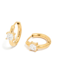Gold Plated Princess Square Prism Hoop Earrings - link has visual effect only