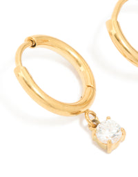 Gold Plated Surgical Steel 4MM Drop Prism Hoop Earrings - link has visual effect only