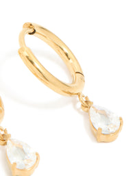 Gold Plated Surgical Steel Pear Drop Prism Hoop Earrings - link has visual effect only