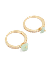 Gold Plated Embellished Cubic Zirconia Green Stone Rings 2-Pack - link has visual effect only