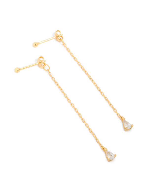 Gold Plated Sterling Silver Cubic Zirconia Chain Stud Earrings