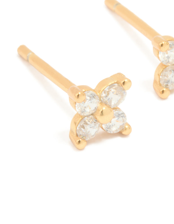 Gold Plated Sterling Silver Cubic Zirconia Mini Flower Earrings