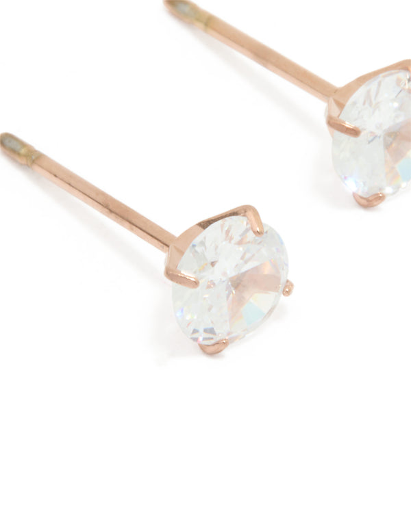 Rose Gold Plated Sterling Silver Cubic Zirconia Stud Earrings 5 MM