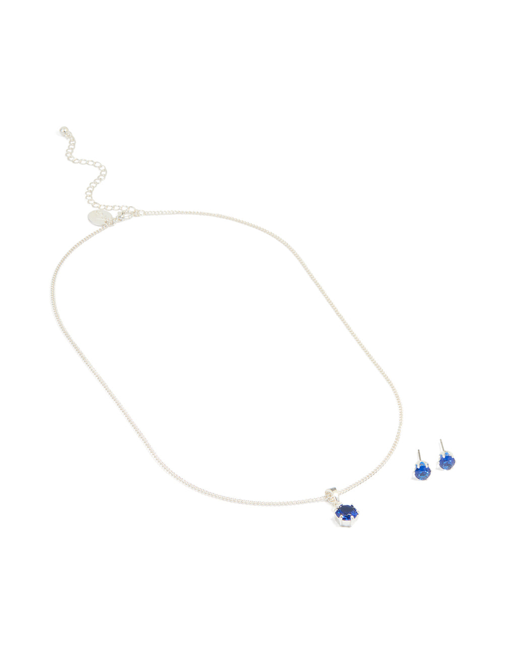 Silver Plated Blue Cubic Zirconia Necklace & Earrings Set