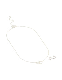 Silver Plated Double Heart Necklace & Earrings Set - link has visual effect only